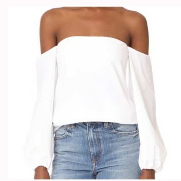 Theory Womens Laureema White Poplin Off-the-shoulder Size 0 - Picture 2 of 9